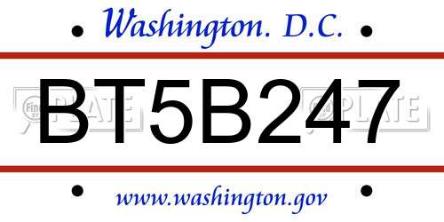 BT5B247 District Of Columbia License Plate