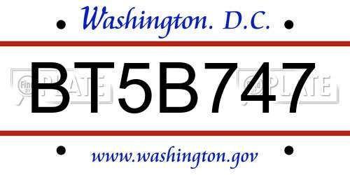 BT5B747 District Of Columbia License Plate