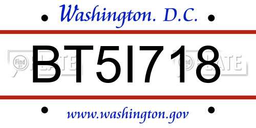 BT5I718 District Of Columbia License Plate
