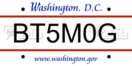 BT5M0G District Of Columbia License Plate