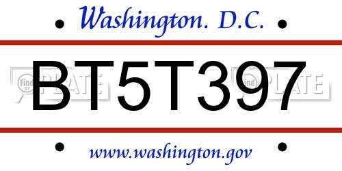 BT5T397 District Of Columbia License Plate
