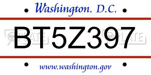 BT5Z397 District Of Columbia License Plate