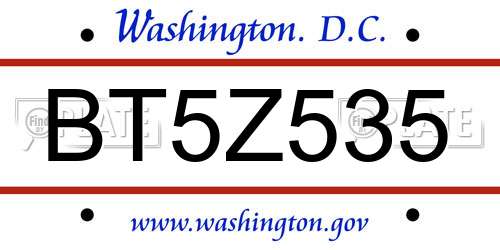 BT5Z535 District Of Columbia License Plate