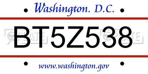 BT5Z538 District Of Columbia License Plate