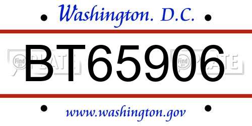 BT65906 District Of Columbia License Plate