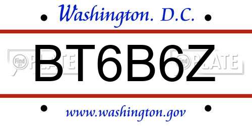 BT6B6Z District Of Columbia License Plate