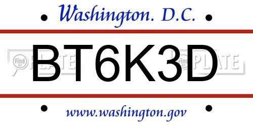 BT6K3D District Of Columbia License Plate