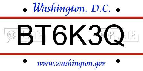 BT6K3Q District Of Columbia License Plate
