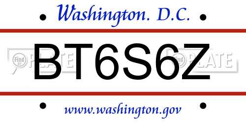 BT6S6Z District Of Columbia License Plate