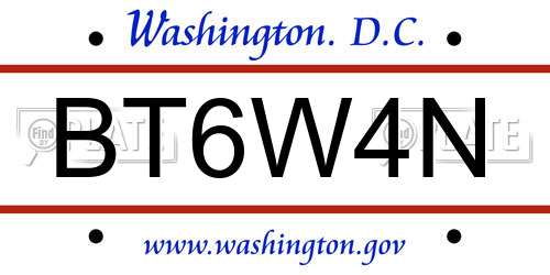 BT6W4N District Of Columbia License Plate