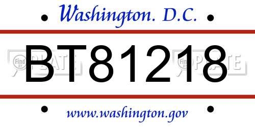 BT81218 District Of Columbia License Plate