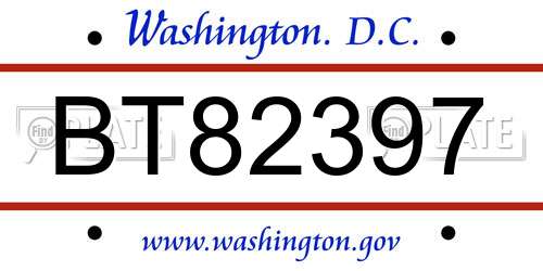 BT82397 District Of Columbia License Plate