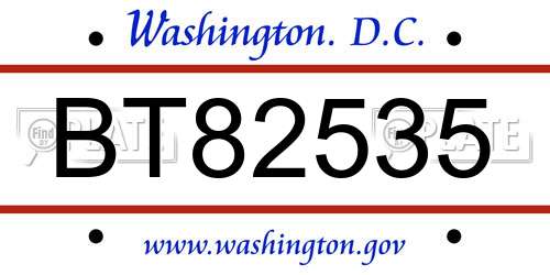 BT82535 District Of Columbia License Plate