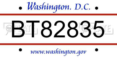 BT82835 District Of Columbia License Plate