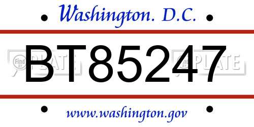 BT85247 District Of Columbia License Plate