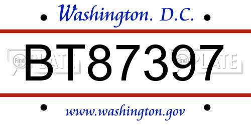 BT87397 District Of Columbia License Plate