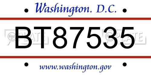 BT87535 District Of Columbia License Plate
