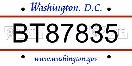BT87835 District Of Columbia License Plate