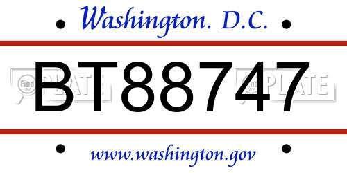 BT88747 District Of Columbia License Plate