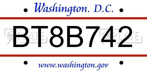 BT8B742 District Of Columbia License Plate