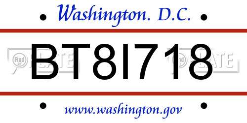 BT8I718 District Of Columbia License Plate