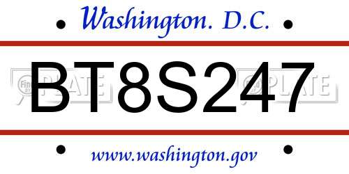 BT8S247 District Of Columbia License Plate