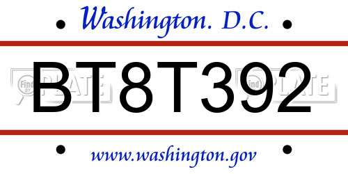 BT8T392 District Of Columbia License Plate