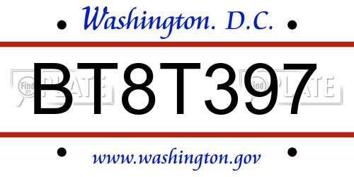 BT8T397 District Of Columbia License Plate