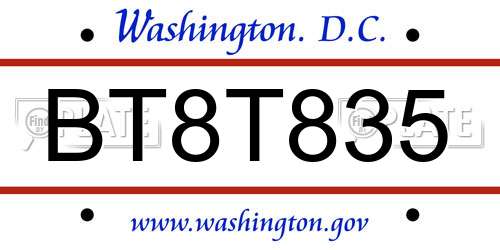 BT8T835 District Of Columbia License Plate