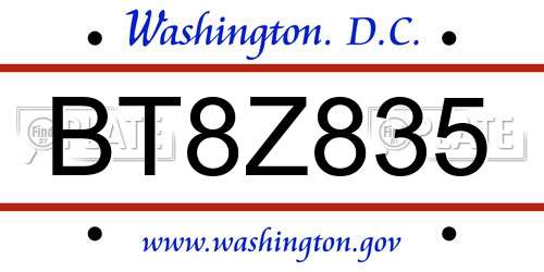 BT8Z835 District Of Columbia License Plate
