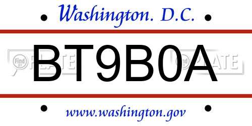 BT9B0A District Of Columbia License Plate