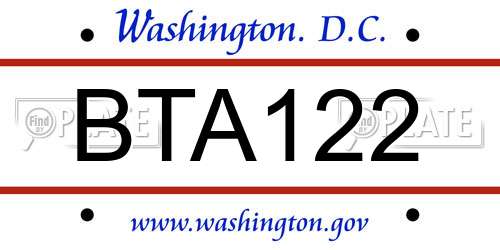 BTA122 District Of Columbia License Plate