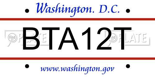 BTA12T District Of Columbia License Plate