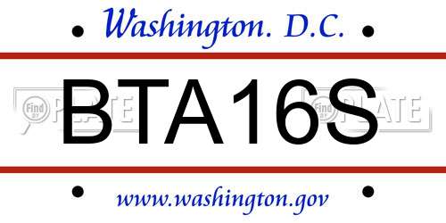 BTA16S District Of Columbia License Plate