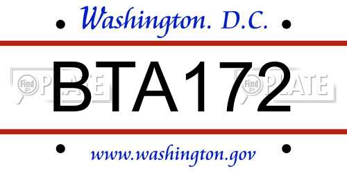 BTA172 District Of Columbia License Plate