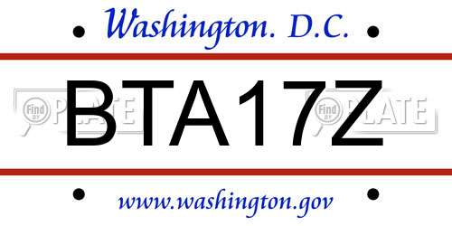 BTA17Z District Of Columbia License Plate