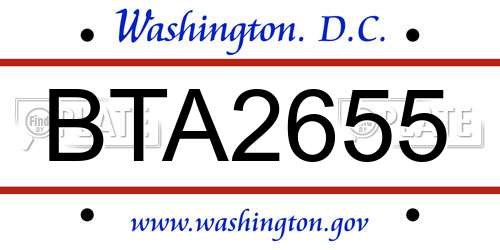 BTA2655 District Of Columbia License Plate
