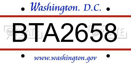 BTA2658 District Of Columbia License Plate