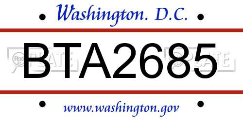 BTA2685 District Of Columbia License Plate
