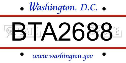 BTA2688 District Of Columbia License Plate
