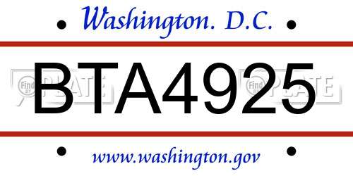 BTA4925 District Of Columbia License Plate
