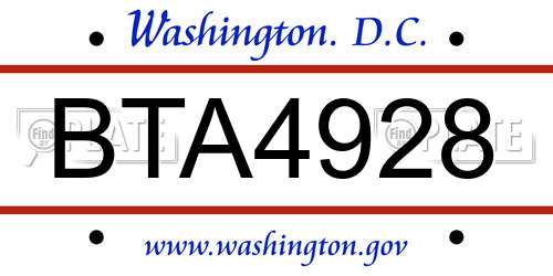 BTA4928 District Of Columbia License Plate