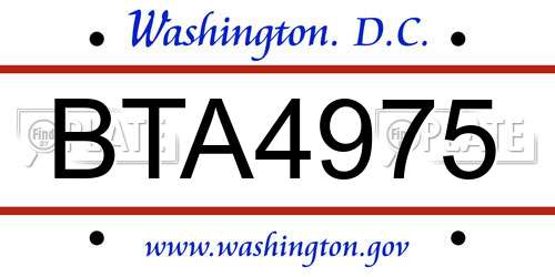 BTA4975 District Of Columbia License Plate