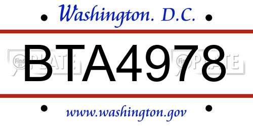BTA4978 District Of Columbia License Plate