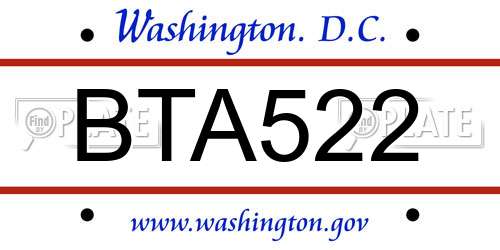 BTA522 District Of Columbia License Plate