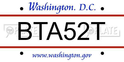BTA52T District Of Columbia License Plate