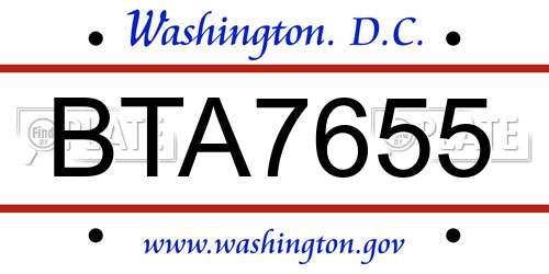 BTA7655 District Of Columbia License Plate