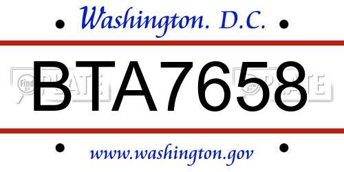 BTA7658 District Of Columbia License Plate