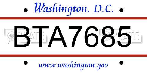 BTA7685 District Of Columbia License Plate