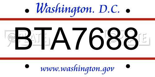 BTA7688 District Of Columbia License Plate